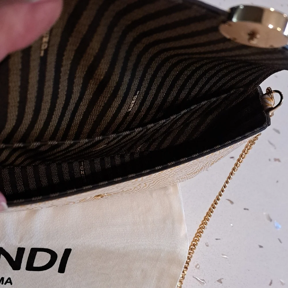 NIB Fendi Gold and FF Vertigo Print Leather Clutch - Picture 4 of 14